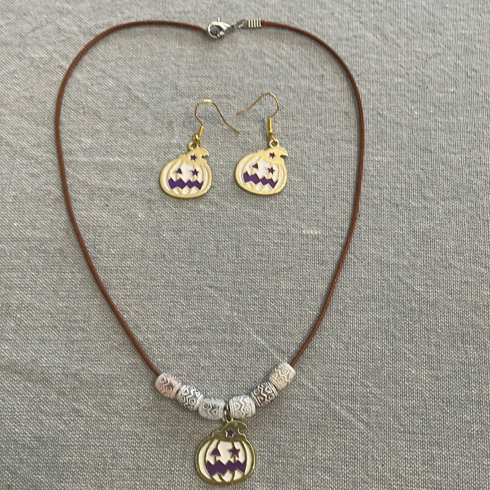 Pumpkin Halloween Necklace Earrings Set